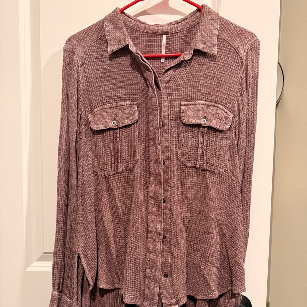 Free People Waffle Knit Top in Purple